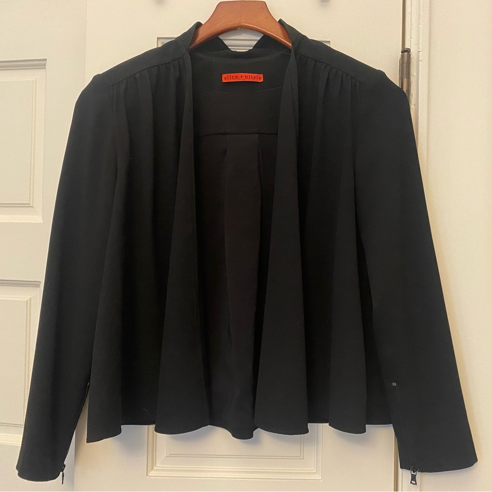 Black Alice + Olivia Cropped Flutter Jacket